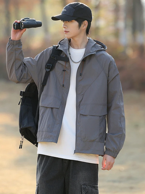 

Мужская легкая летняя куртка для работы на открытом воздухе, модная, с защитой от солнца, V-образным вырезом, на молнии, с длинными рукавами