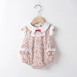 Summer New Baby Bodysuit+Headband set Thin style Baby crawling clothes Round Soft Jumpsuit cute printed lace Cotton Baby Romper