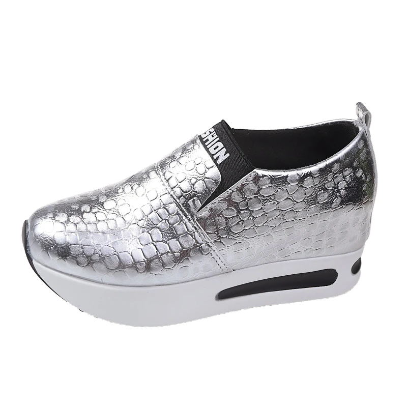 Modische Damen Metallic-Krokodil-Textur Slip-On Versteckter Keilabsatz Plateau-Schuhe Damen Höhenverstärkende Casual Walking Loafers Sneakers – Detail 21