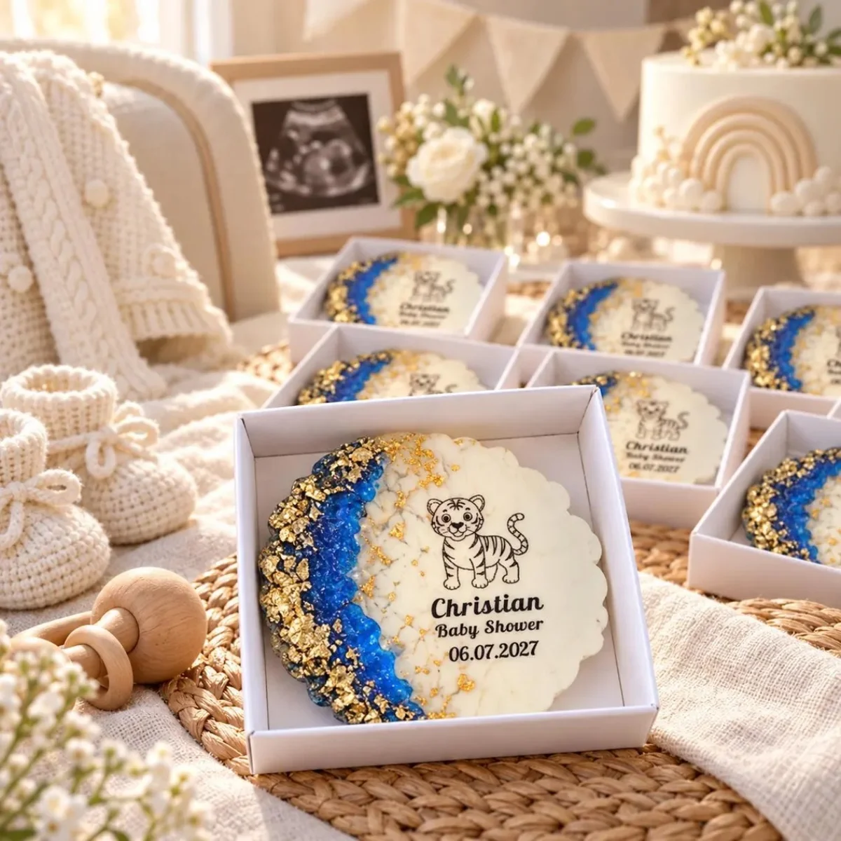 Personalized Blue Heart Epoxy Magnet Baby Shower Favors, Custom Bulk Thank You Gifts