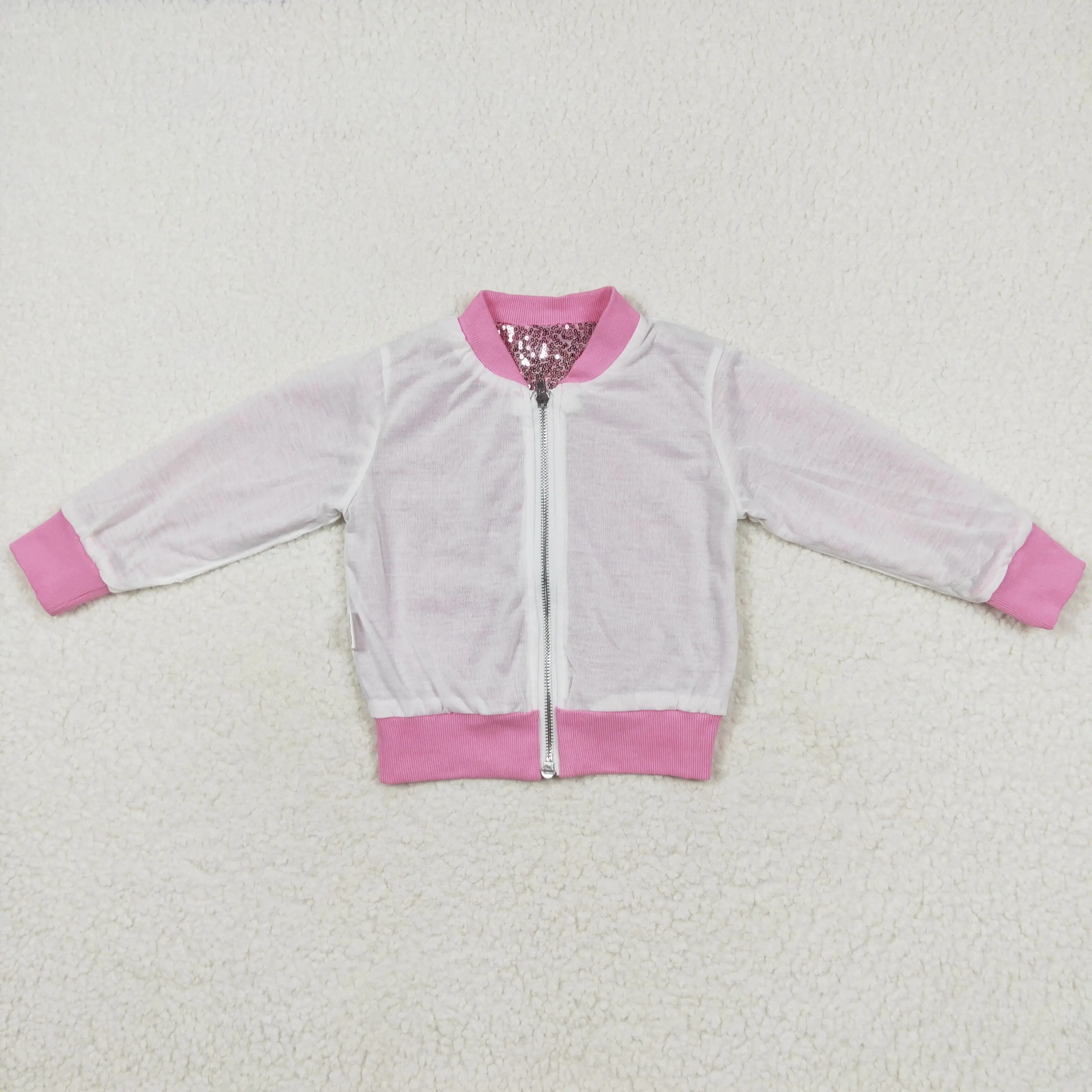 z911-02 GT0541 Wholesale baby girls clothes Matching Light Pink Sequin Long Sleeve Top Summer Boutique clothes for girls jacket