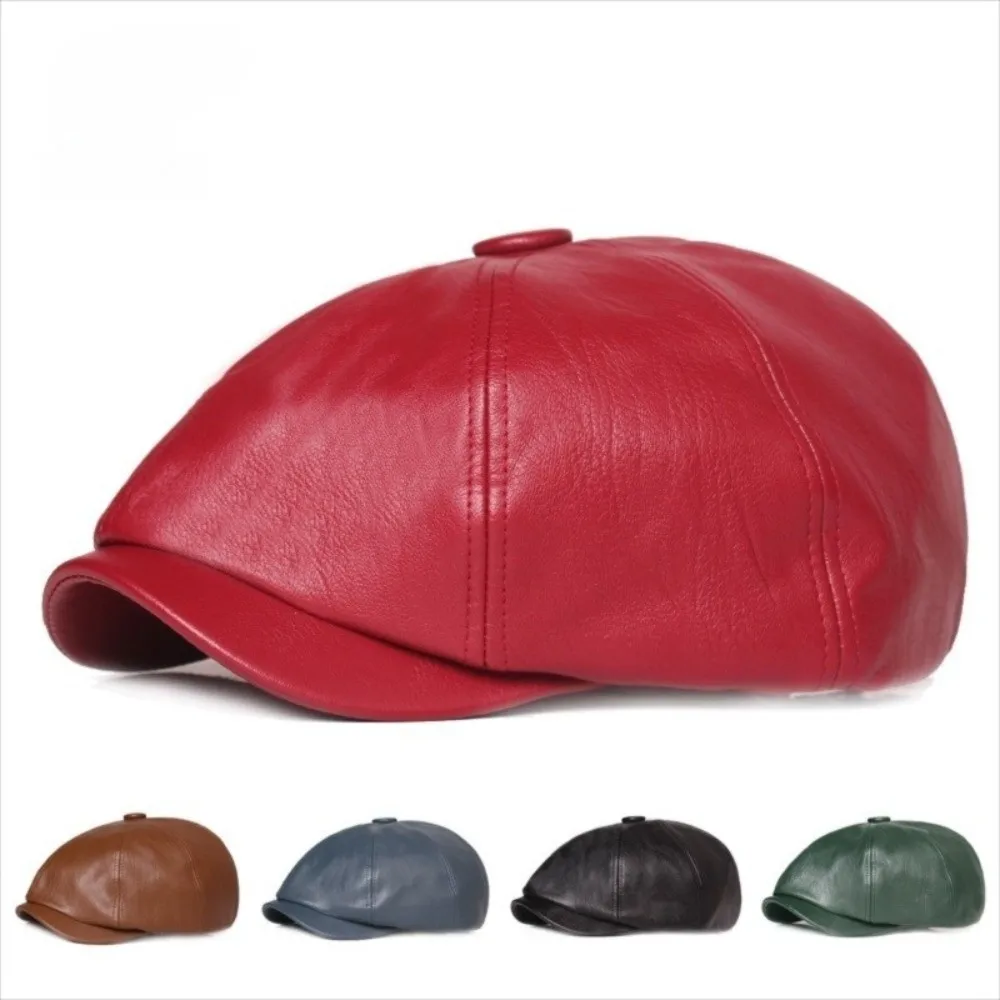 Classic Retro Leather Newsboy Caps Solid Color Elastic Band Adjustment Peaked Cap Elegant Painter Beret Hats Unisex Wear