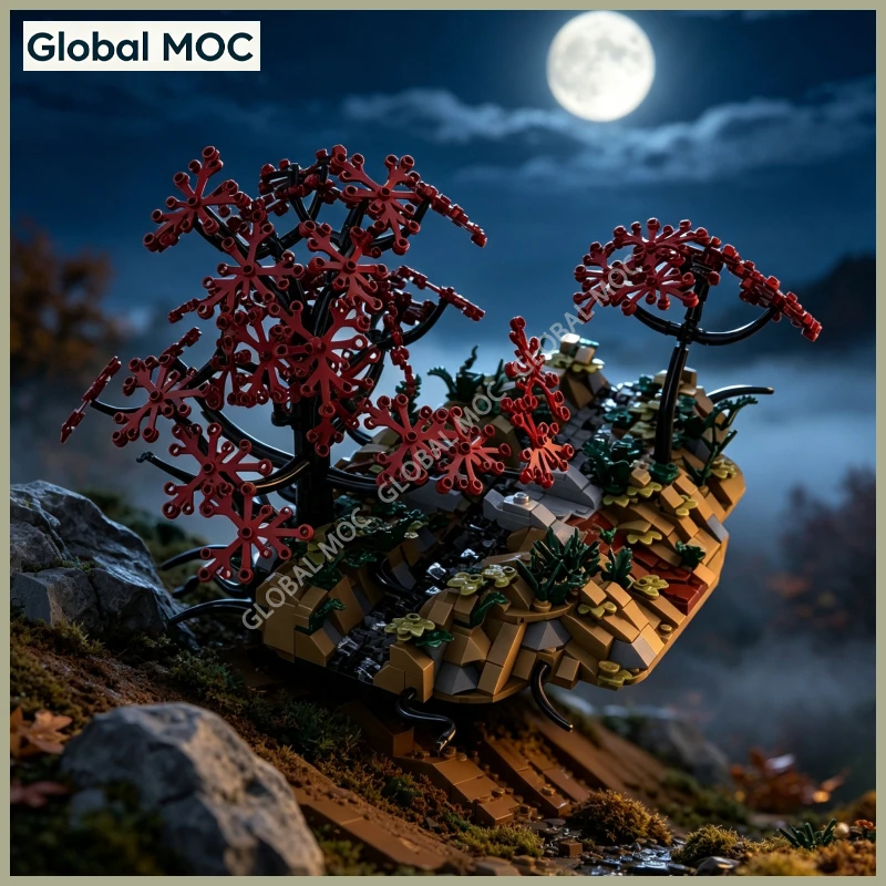 Blocs MOC Sentier des Gardiens des Forêts Sombres Anciennes, Diorama Scénique Forêt Noire Mystérieuse, Briques d'Assemblage DIY à Petites Particules