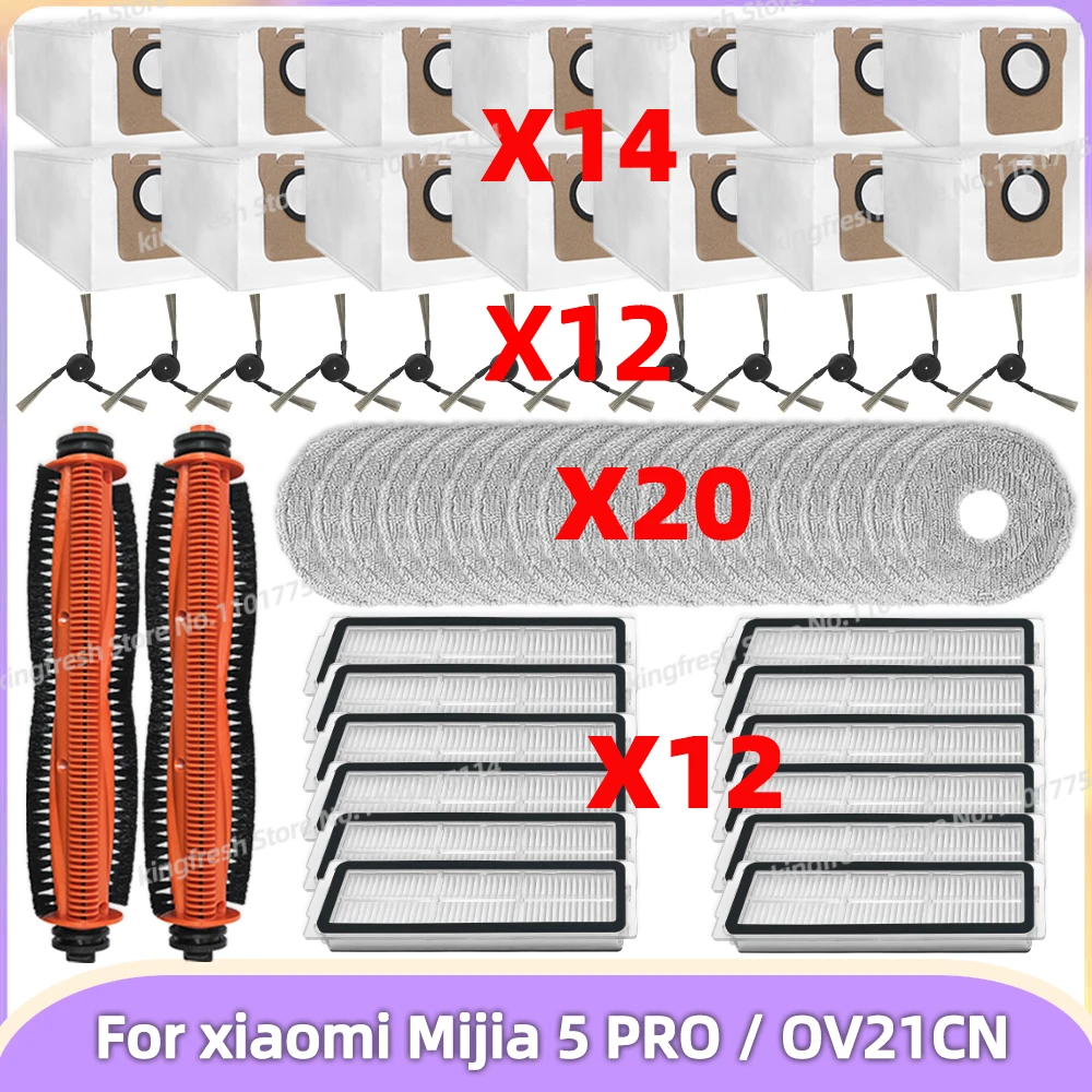 Kompatibel für ( Xiaomi Mijia 5 PRO / OV21CN ) Staubsaugerteile Hauptbürste Tricut Seitenbürste HEPA-Filter Mopp-Tuch Staubbeutel Zubehör