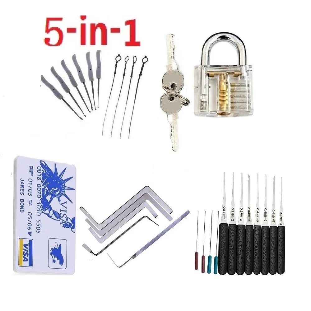 

5in1 Locksmith Supplies Hand Tools Lock Pick Set Row Tension Wrench Tool Broken Key Auto Extractor Remove Hook Hardware