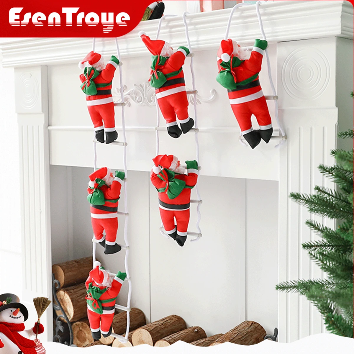 Christmas Decoration Santa Claus Climbing on Rope Ladder Ornament Xmas Tree Decor Home Door Wall Hanging Indoor Outdoor Kid Gift