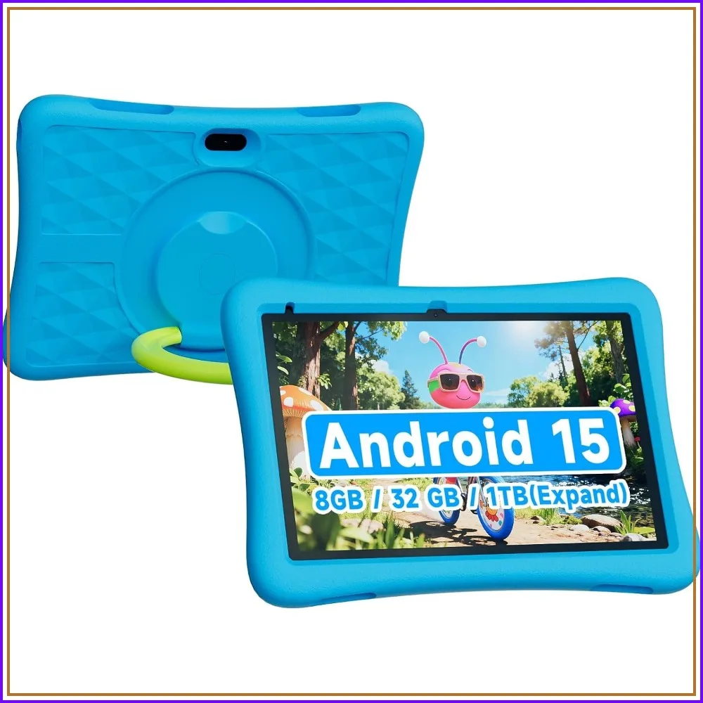 10 Inch Android 15 Tablet for Kids, 8GB RAM + 32GB Storage, 6000mAh Battery, Dual Cameras, with Protective Case