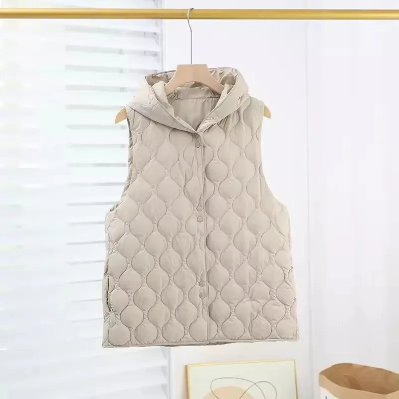 Hooded Down Waistcoat Jacket Autumn Winter Women Ultra Light White Duck Down Vest Coat Female Sleeveless Short Warm Tank Parkas