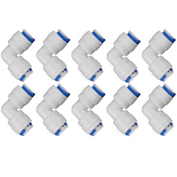 Tubo de 1/4 de pulgada a tubo de 1/4 de pulgada, codo de ajuste push, conexión rápida para sistema de agua RO, juego de 10