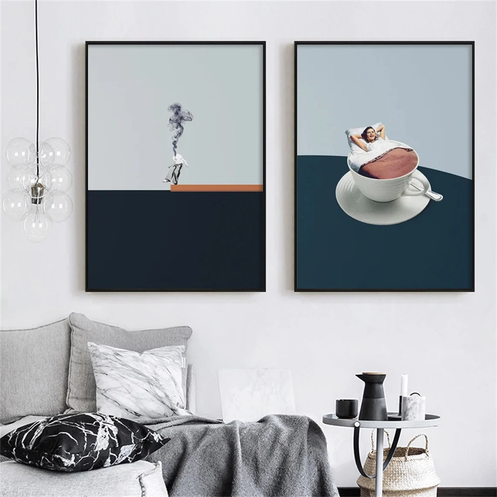 Surreal Fantasy Collage Wall Art Canvas Painting Abstract Human Figure Jellyfish Creative Poster for Living Room Apartment Decor