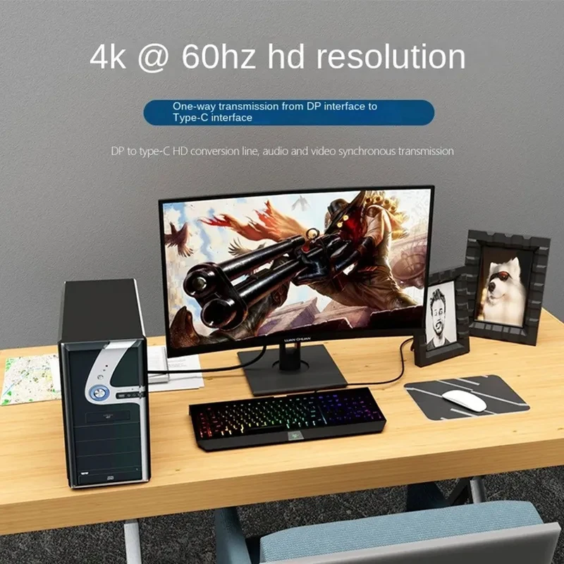 Unidirectional Displayport to USBC cable 4K@60Hz DP to Type C adapter Cable used for Computer Monitor Projector Portable Screen view 4