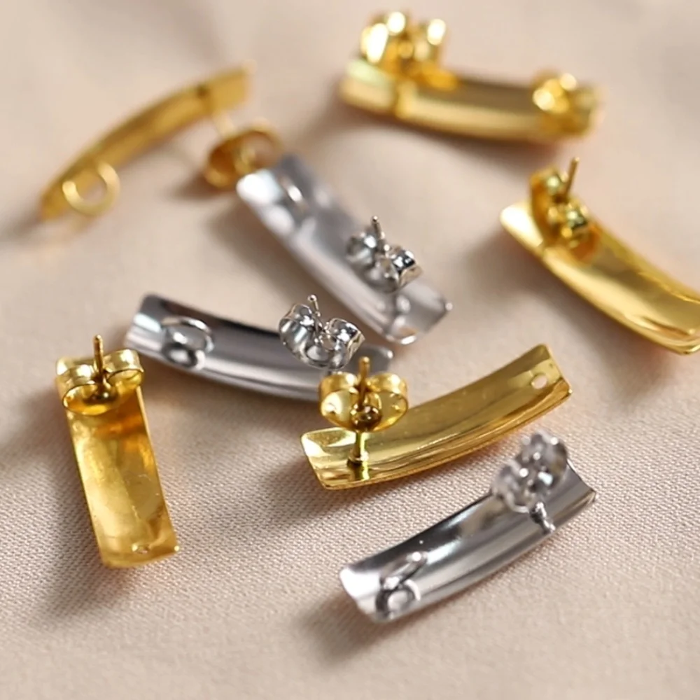 

No Fade 10pcs PVD Plated Stainless Steel Geometric Rectangle Ear Studs with Loop Earring Base for Jewelry Making DIY Accessories