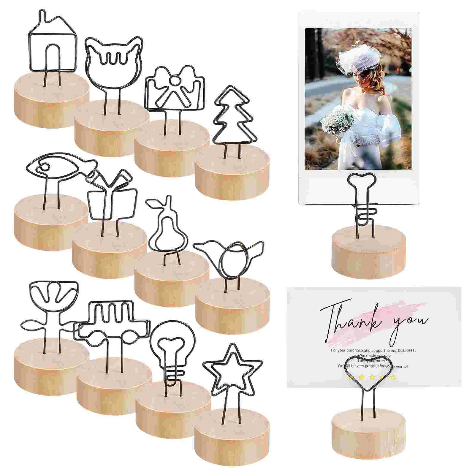 13 Pcs Simple Table Number Vintage Log Note Photo Wooden Clip Holder Menu Stand