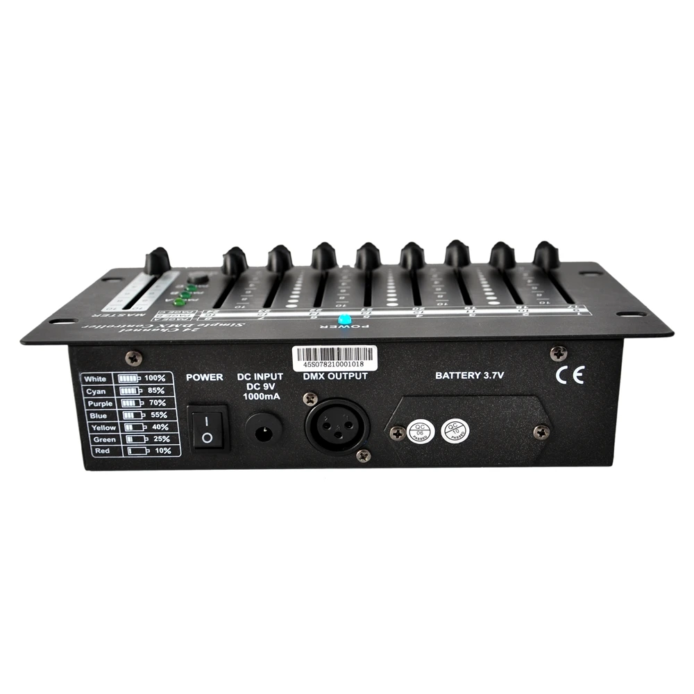 Gigertop TP-D1345 24 Channel simple DMX Console Chargeable Lithium Battery 3 Pin Xlr Output Power Failure Memory CE ROHS