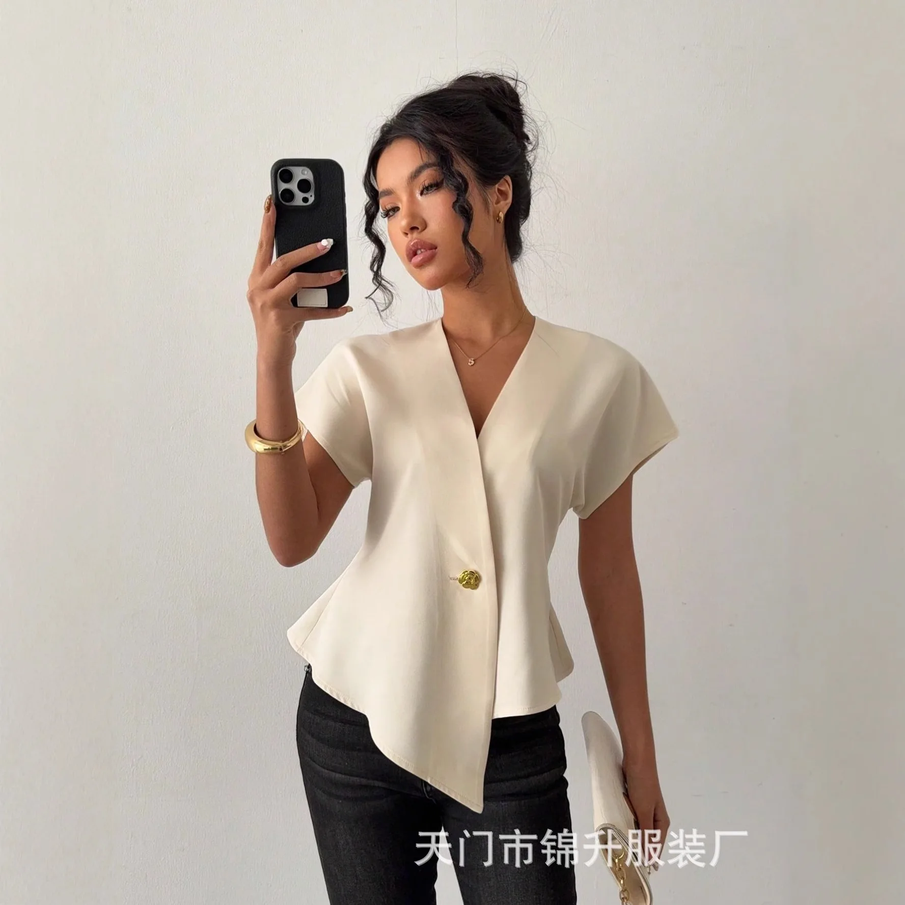 Women's Asymmetrical Single-button Off-shoulder V-neck Vest Top Women's Formal Evening Gowns Femme Bandage Beach Robe