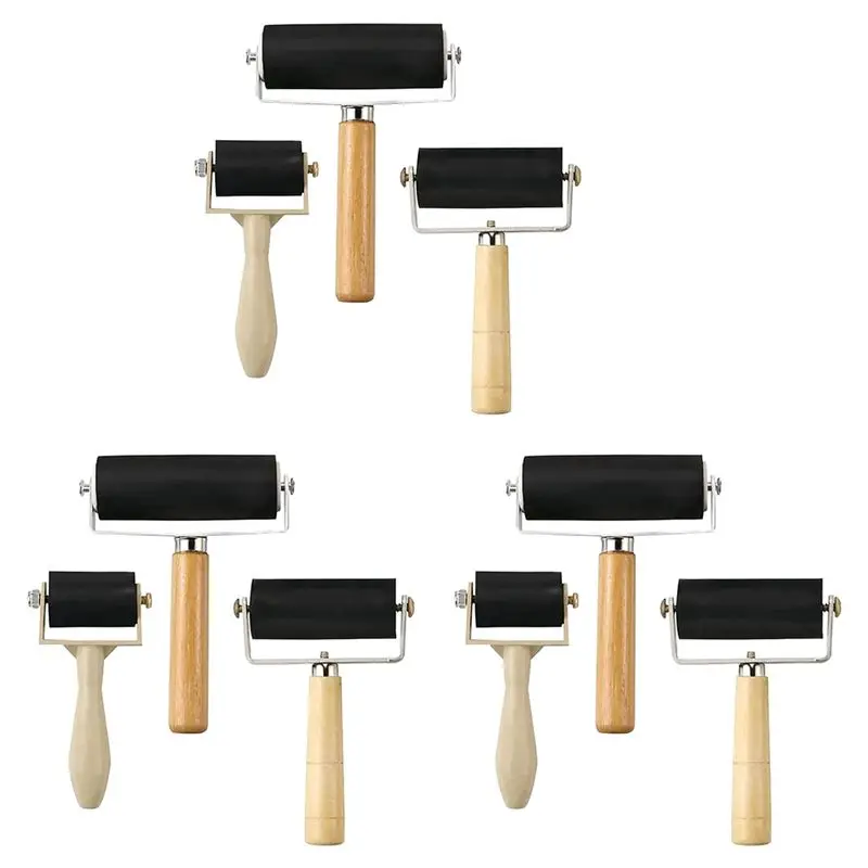 PERFECT MODERN 9 Pack Rubber-Roller Brayer Rollers 1.4/2.4/4 Inch Art Craft Roller For Printmaking,Ink,Wallpapers Stamping Gluin