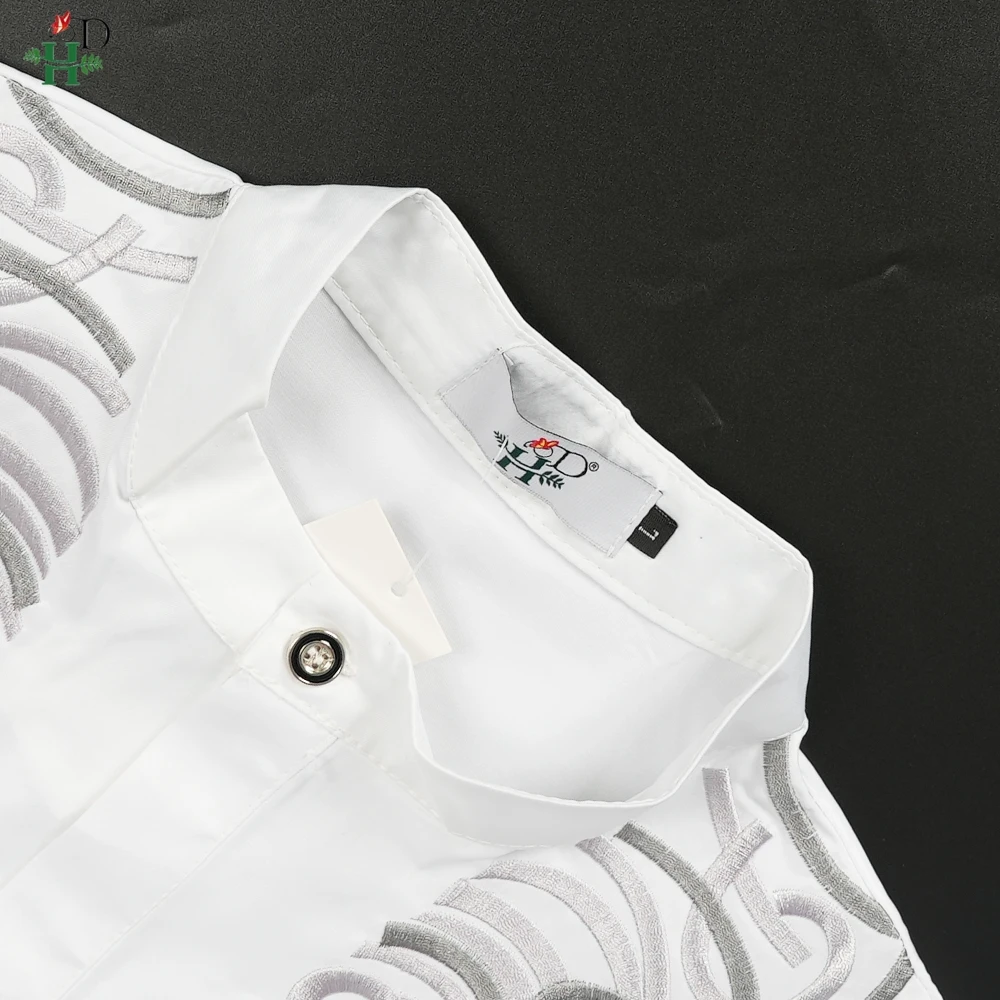 Afrikaanse witte top en broek 2-delige sets voor mannen Borduren Werkkleding Witte Thobe Traditionele bruiloftsfeestkostuums Grote maten kleding