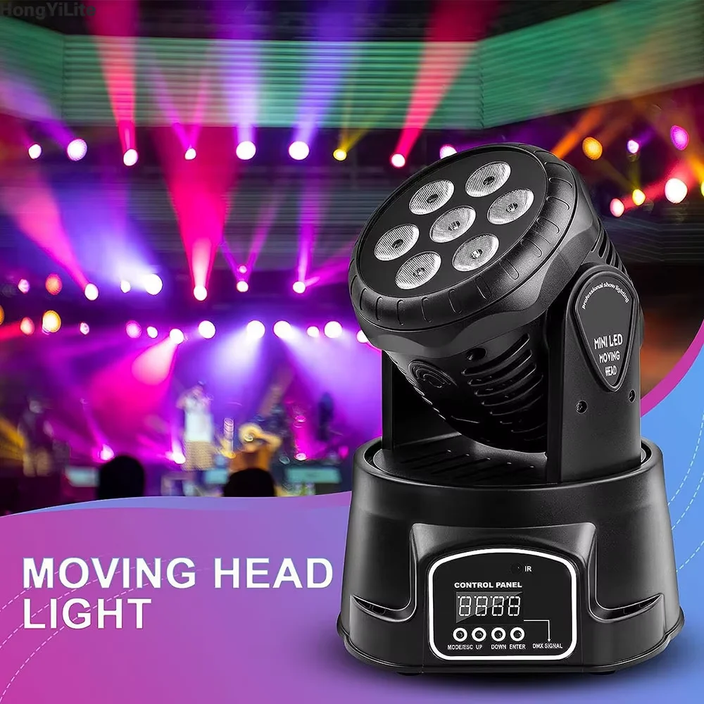

HongYiLite Mini Wash Moving Head 7x12W RGBW 4IN1 2-Phase Motor DMX512 Controll Sound Activated For Church Wedding Stage Lights