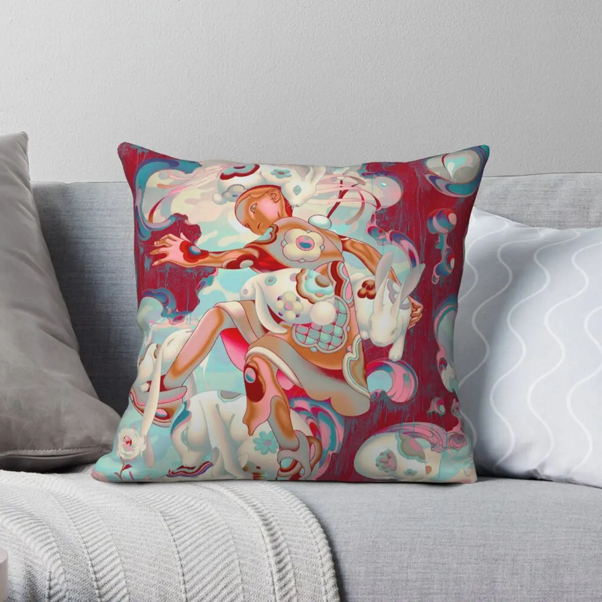 

Cottontail Square Pillowcase Polyester Linen Velvet Printed Zip Decor Bed Cushion Cover