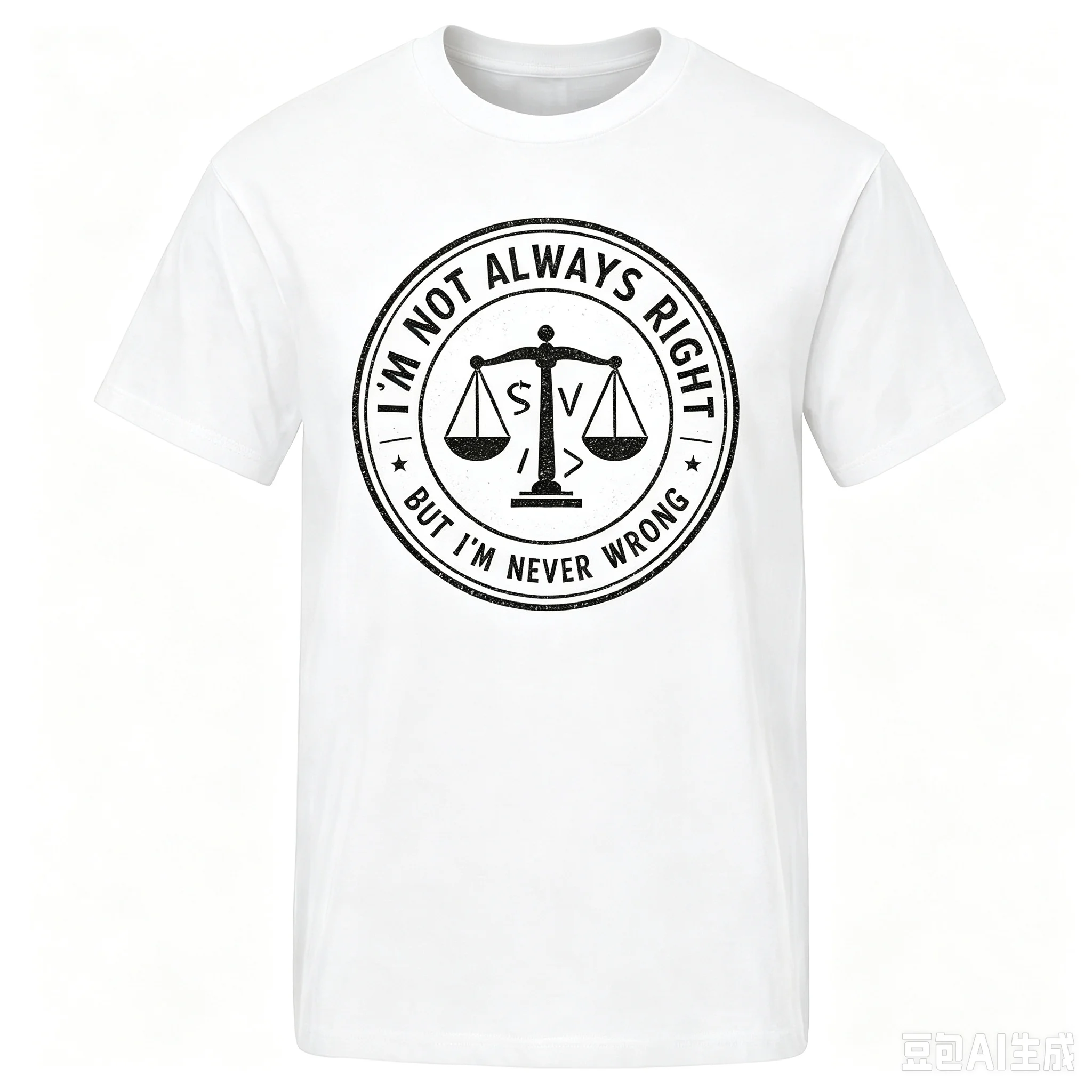 Mens Crew Neck Short Sleeve T‑Shirt Funny I'm Not Always Right But I'm Never Wrong Vintage Banner Graphic Casual Street Tee