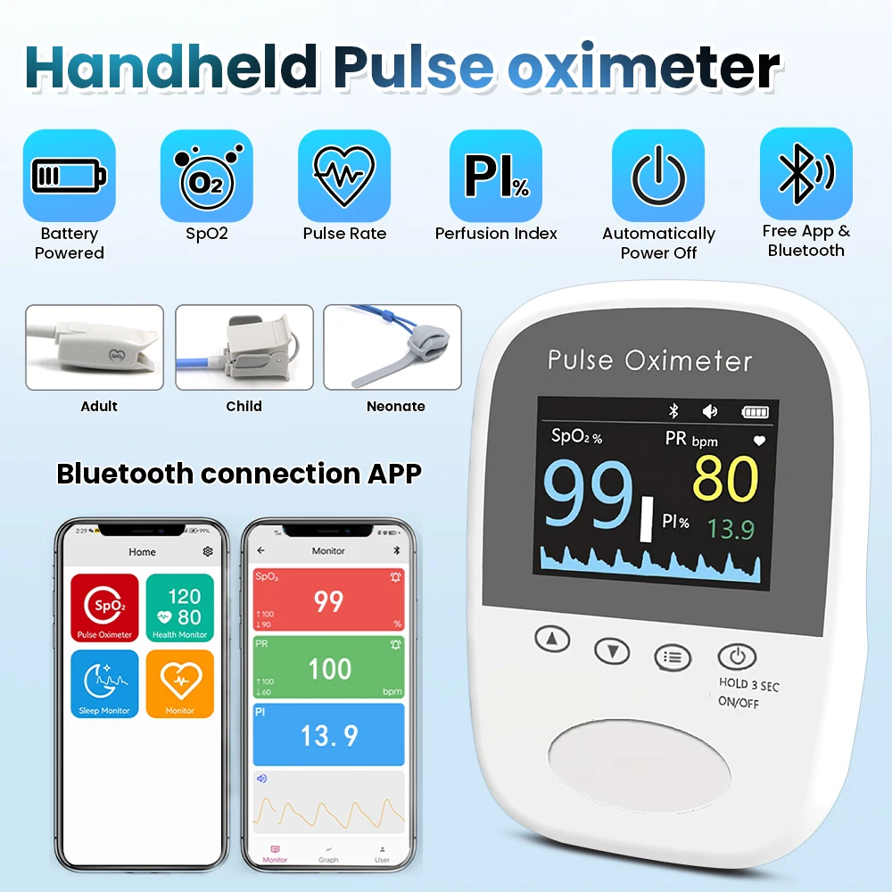 Bluetooth APP Oximeter For Human Adult Child Neonatal Pulse Oximeter SPO2 Pulse Blood Oxygen Status Monitor Home Use