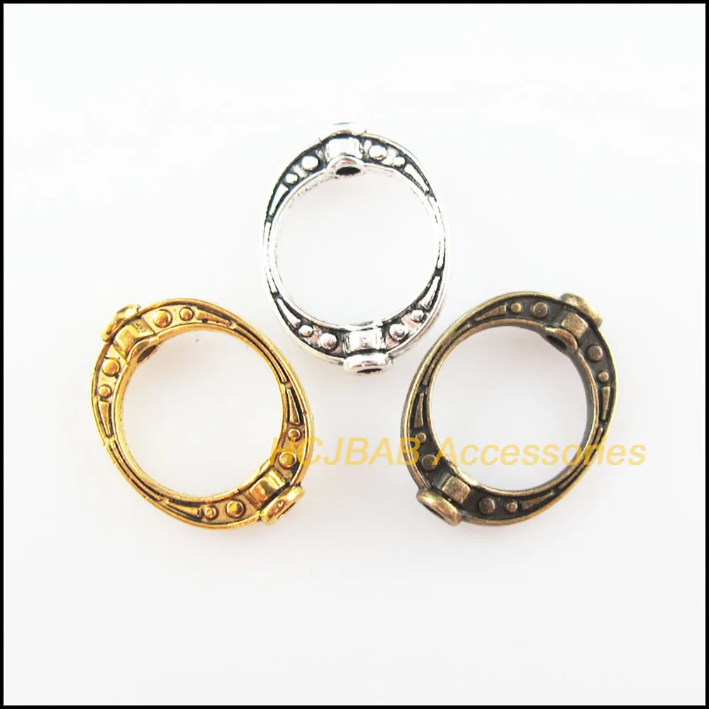 30Pcs Antiqued Bronze Gold Silver Plated Oval Frame Spacer Beads Charms 14.5x19.5mm