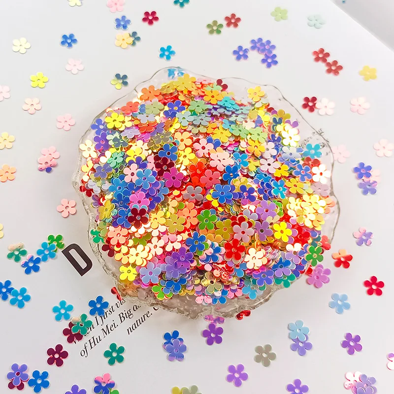 20g/lot 7mm Flower Sequins Five-petal Plum Blossom Beads In Perforated Flat Perforated DIY Accessory Sequins