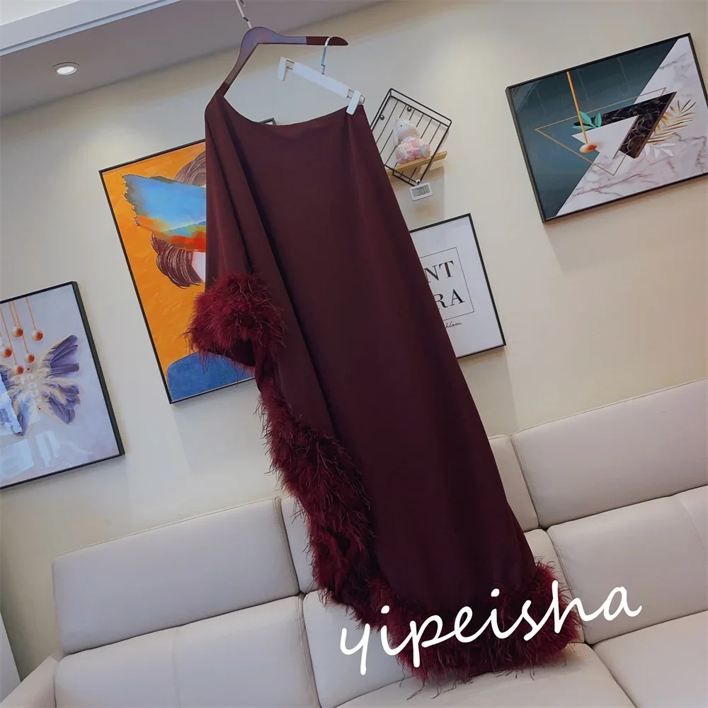 Customized Jiayigong s Feather Wedding Party A-line One-shoulder Bespoke Occasion  Floor Length