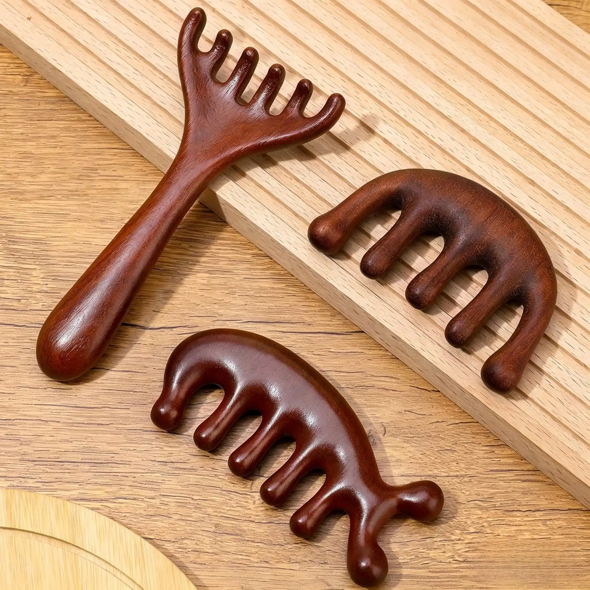 

3 Pcs Wooden Head Scalp Massager Comb, Head Massage Tool For Relaxation Hair Gua Sha Comb For Mother,Daughter,Wife