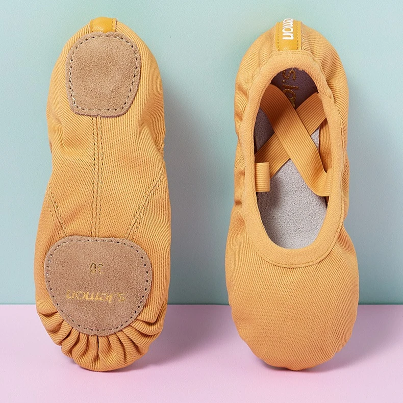 S.lemon Cat Claw Boys Ballet Shoes Soft Sole Cow Suede Upper Camel Color for Dance Practice & Body Training