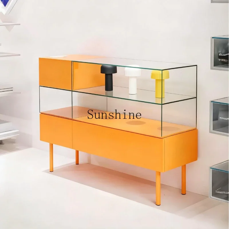 Italian minimalist glass ornament cabinet, dining side cabinet integrated against the wall