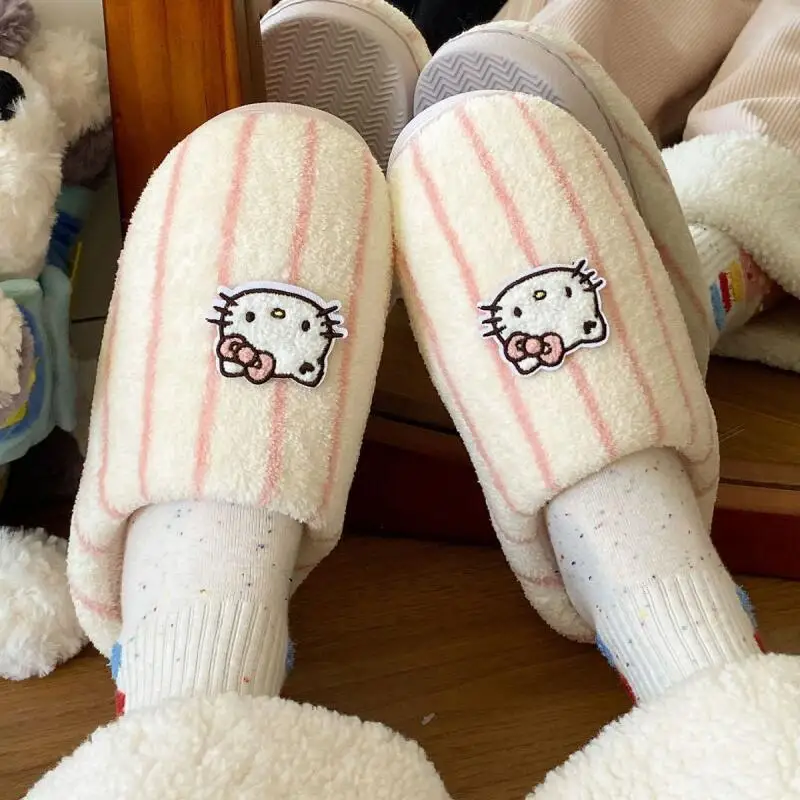 

Anime Cute Hello Kitty Ladies Slippers Velvet Warm Comfortable Winter Slippers Cartoon Kawaii Indoor Slippers Girls Cotton Shoes