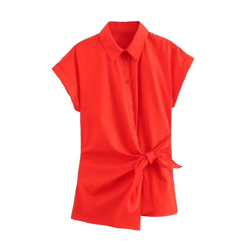 

Summer 2024 Women's Design Slim Fit ort Sve irt Versatile Bow Tie Detail Regular Length Faionable Ladies' ...