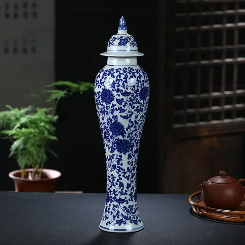 

New Chinese Style Blue And White Porcelain Living Room Decoration Vase Home Crafts Bo Ancient Frame Decorative Vases