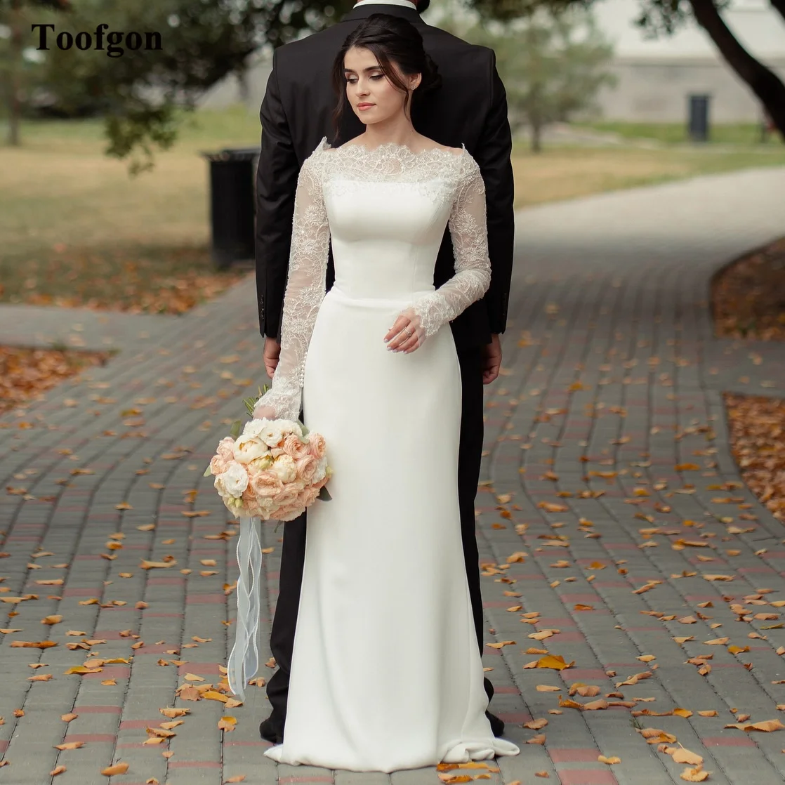 

Toofan Русалка Креп Свадебные платья Индивидуальные длинные рукава Кружевные вечерние свадебные платья для особых случаев Женское праздничное платье