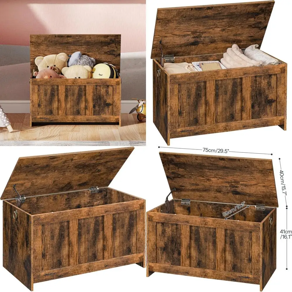 Retro Wooden Storage Chest 29.5 Toy Chest with Lift Top, Multifunctional Entryway Organizer for Living Room, Rustic Brown
