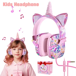 Unicorn Kids Headphones for iPad Helmets School Over Ear Wired Headphones with Mic Foldable Gaming Headset Girls Children Gifts