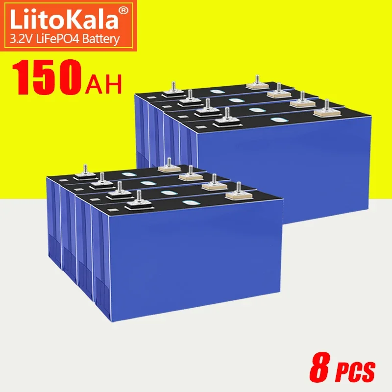 

8PCS LiitoKala 3.2V 150Ah Lifepo4 Cells 300A High Discharge Current for DIY 12V 24V 48V E-bike Car Boat Start Solar Motorhome