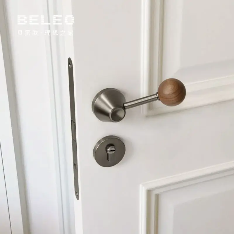 Medieval style door handle indoor household door lock walnut split magnetic suction silent room retro bedroom door lock