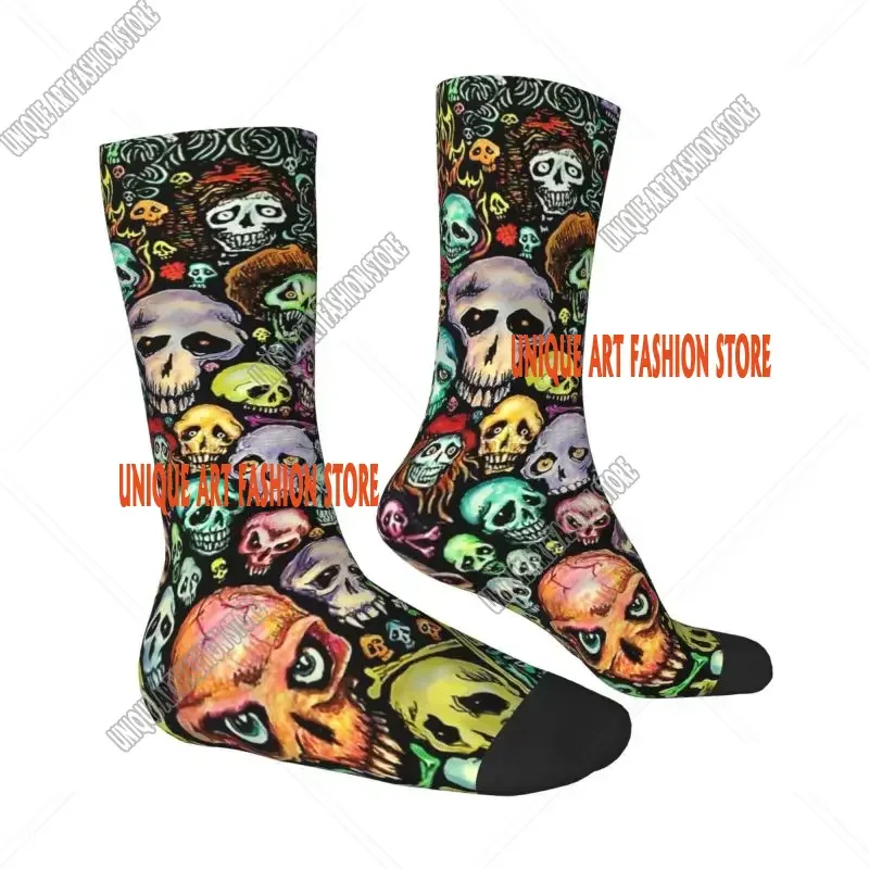 Horror Skeleton Skull Men Women Male Crew Socks Unisex Fashion 3D Printed Halloween Macabre Art Crazy Socks