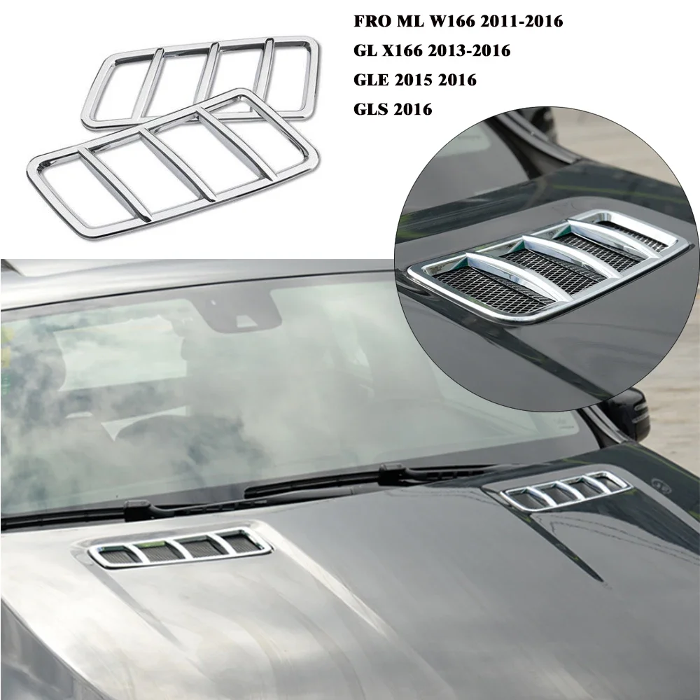 2Pcs Front Hood Engine Air Vent Grill Cover For Mercedes-Benz W166 X166 GLE GL ML Accessories Triple Chrome Trims