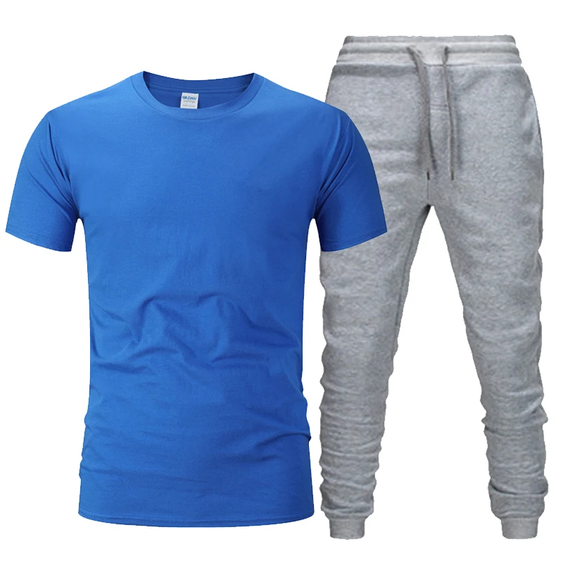 

2023 men's casual shirt sports suit two-piece men's casual fitness sports suit short-sleeved T-shirt + trousers men's casual spo