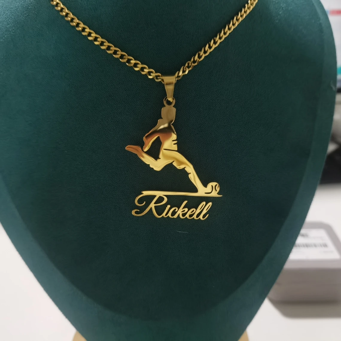 

Personalized Cuban Chain Football Name Necklace Custom Playing Soccer Necklace Stainless Steel Necklace Women Men Sport Jewelry