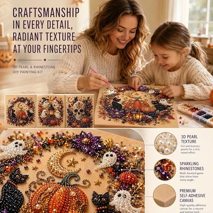 Halloween DIY Pearl Painting Kit Creative Ghost Theme Bead Art No Frame Adult Craft Home Decor Gift