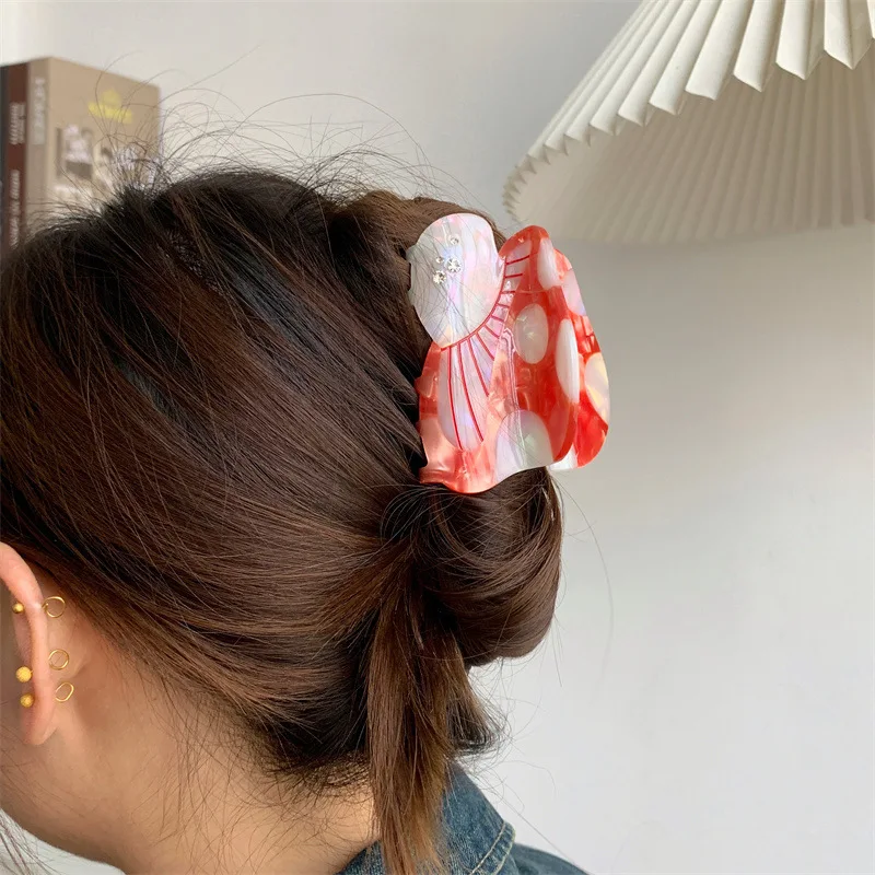 DuoShang Zoete Strass Paddestoel Haar Klauw Acetaat Klauw Clips Gesplitst Paddestoel Krab Haar Clip voor Vrouwen Meisjes Haaraccessoires