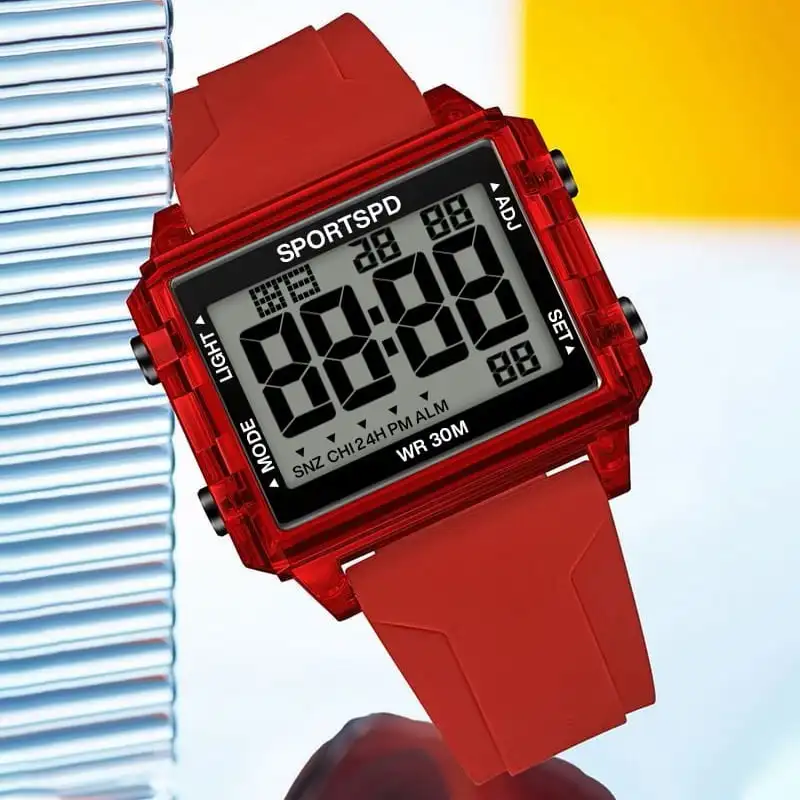 El Nuevo Reloj Digital Impermeable Unisex Guool Presenta un Moderno Diseño Cuadrado. Este reloj deportivo cuenta con funciones de temporizador de cuenta regresiva, alarma, fecha, día de la semana, cronómetro y retroiluminación LED, lo que lo convierte en 