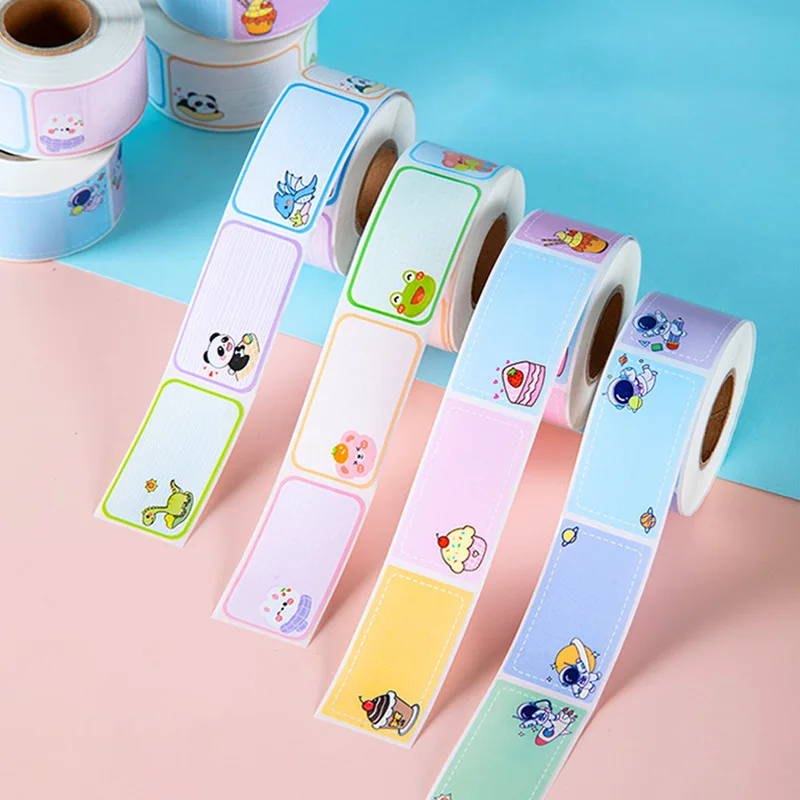 JCAC 280pcs/roll Cartoon Name Self-Adhesive Stickers, PVC Colorful Hand-Writable Square Labels
