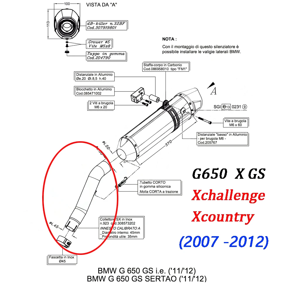 Exhaust Pipe Slip On For G650S G650X G650 GS Xchallenge 2007 to 2012 Motorcycle Exhaust Muffler Escape Pipe Middle DB-Killer