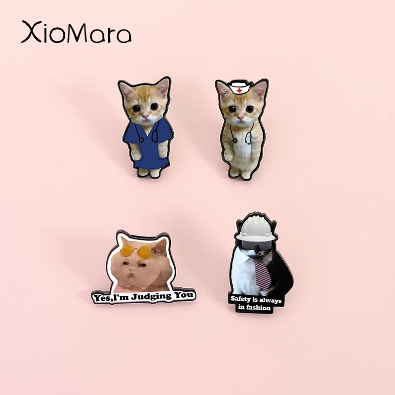 Safety Is Always In Fashion Enamel Pins Yes I'M Judging You Cat Brooch Cartoon Animal Lapel Badge Backpack Doctor Workers Gift