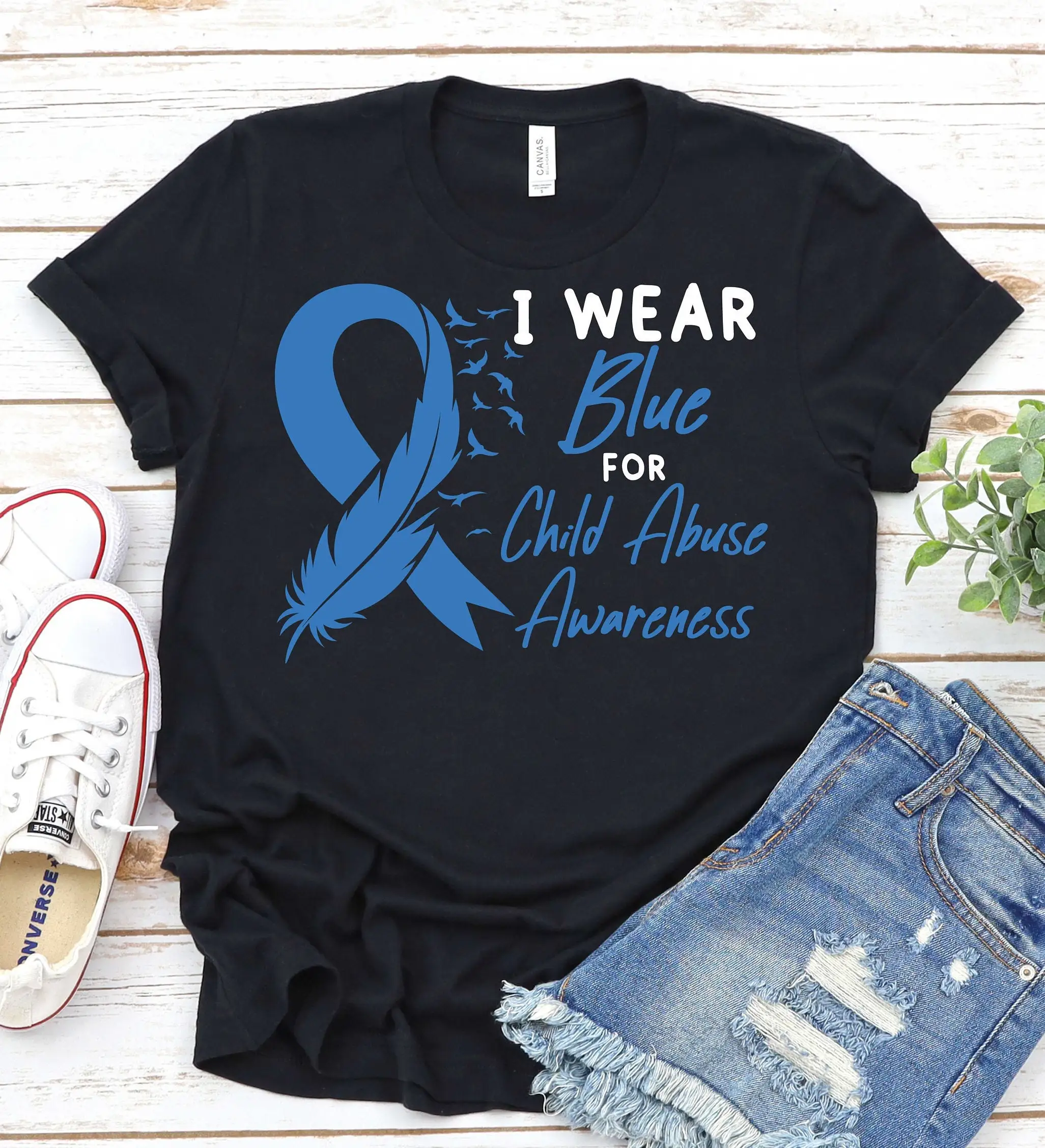 I Wear Blue For Child Abuse Awareness Social Worker T Shirt Ribbon Stop Prevention